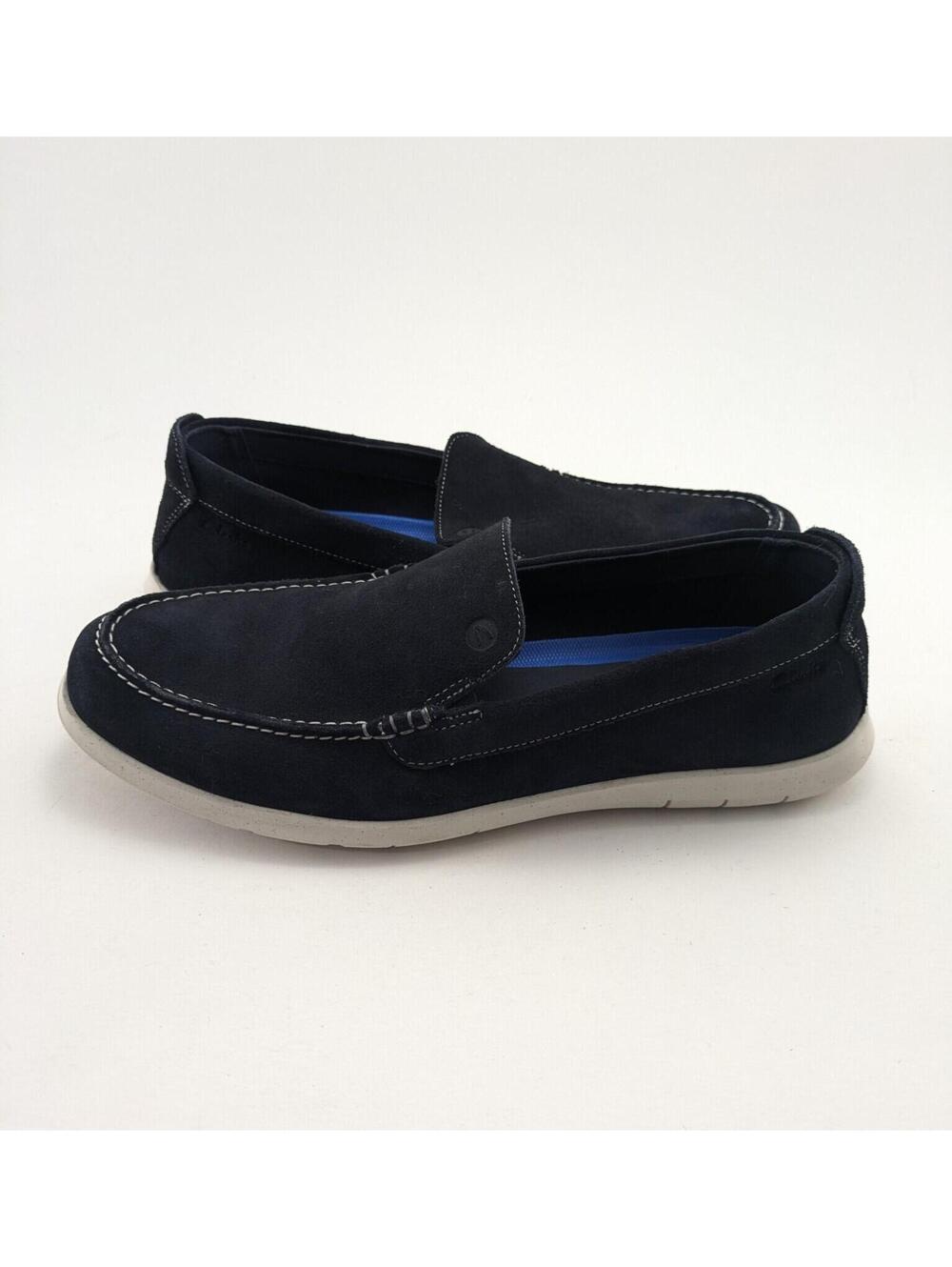 Mens CLARKS Flexway Step Dark Navy Blue Suede Leather Loafers Shoe 15770 Size 13